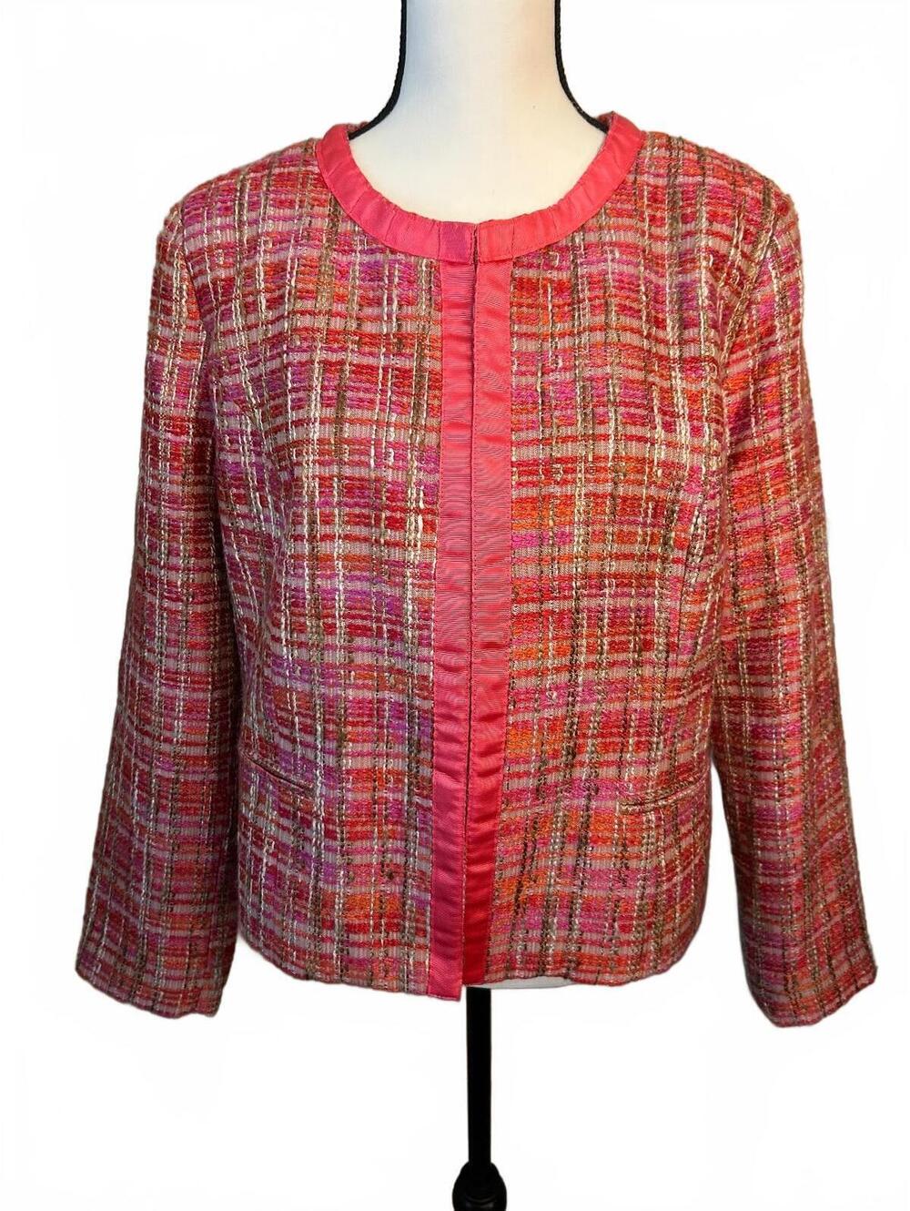 Chico's Women's Size 2 Pink Multi Tweed Lined Jacket Blazer
